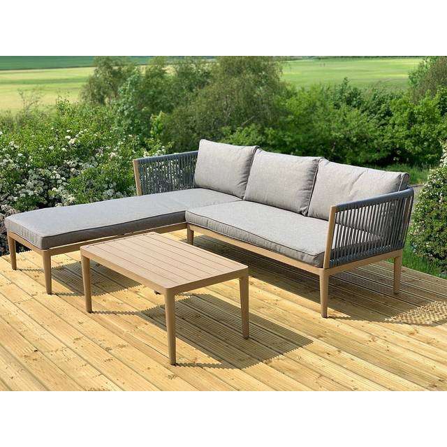 Garden Store Direct Pascal L Shape Corner Garden Sofa Set With Wood Effect Aluminium Frame - One Size