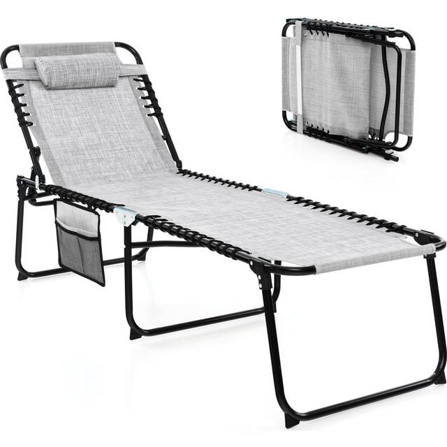 Patio Folding Chaise Lounge Chair Portable Sun Lounger with Adjustable Backrest-Grey