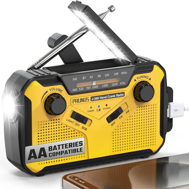 Wind Up Radio, PRUNUS J-369 Survival Equipment, AM/FM Portable Radios, Battery Radio with 3000mAh Power Bank, Solar Radios with Torch, Reading Lamp a