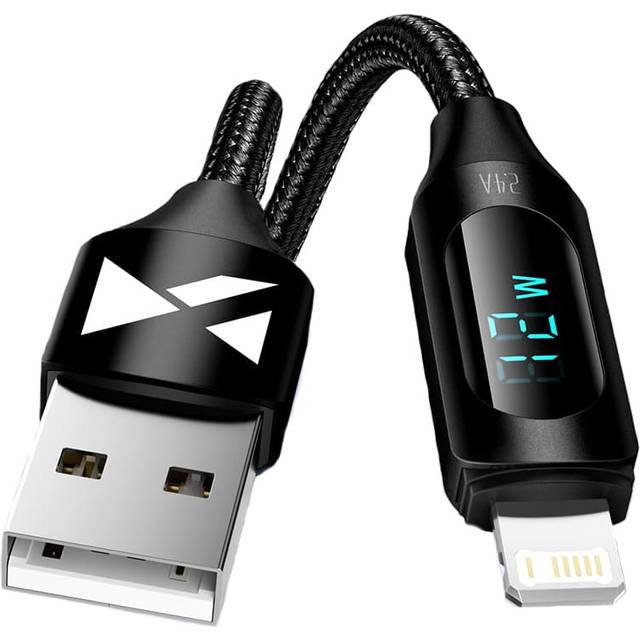 iPhone USB-A - Lightning-kabel med LED-display 2,4A 2m svart