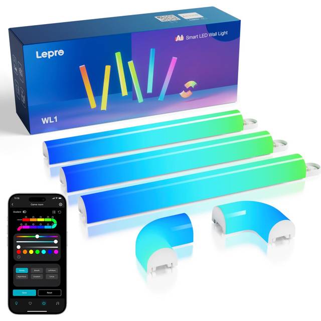 Lepro WL1 AI Smart Wall Light RGB, Music Sync Gaming Lights, AI Lighting Design Assistant, Voice Control, LED Light Bar for Home Decor, Mood Light