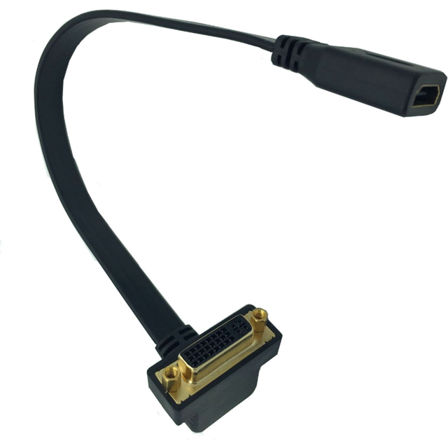Dvi 24+5 Female 90 Degree Angled To Hdmi Female Flat Slim Cable Connector 30cm