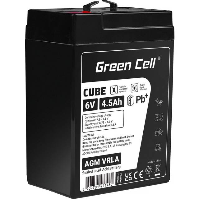 Green Cell CUBE AGM IP54 6V 4Ah Gel Batteri för Scooters & Båtar