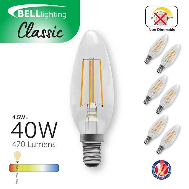 BELL Lighting E14 LED Filament Bulb Warm White 4.5W 470lm Small Screw Light Bulb | Size: Pack of 3