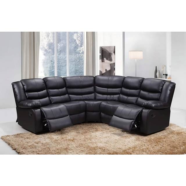 SquareBoxx Roma 5 Seater Leather Recliner Corner Sofa Set Black - One Size