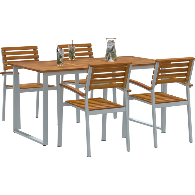 vidaXL 5 Piece Garden Dining Set Solid Wood Acacia and Metal - Grey
