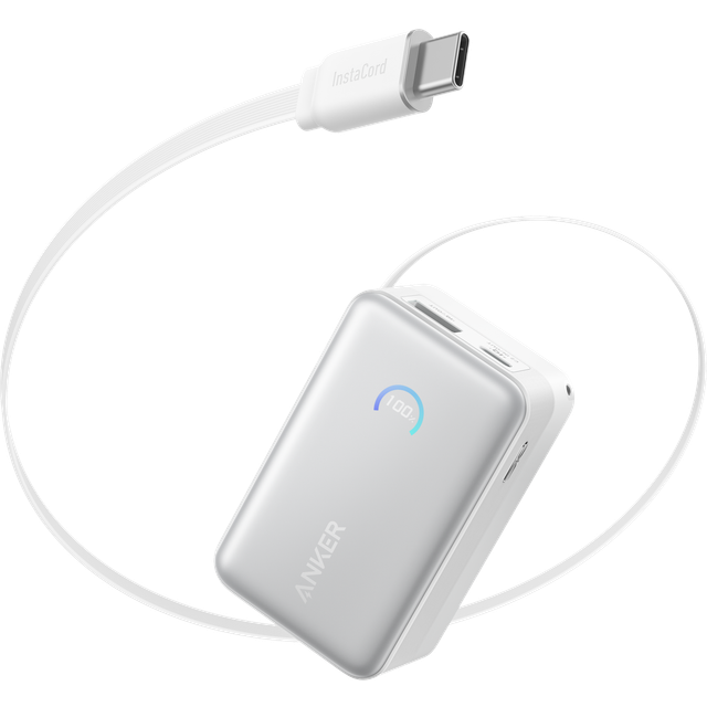 Anker Nano Power Bank (10K, 45W, Built-In Retractable USB-C Cable) White