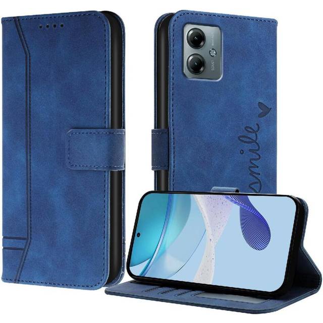 (Blue) Phone Case for Motorola Moto G Power 2025 Hand Strap Pu Leather Magnetic Closure Card Slots Cover Flip Folio Wallet