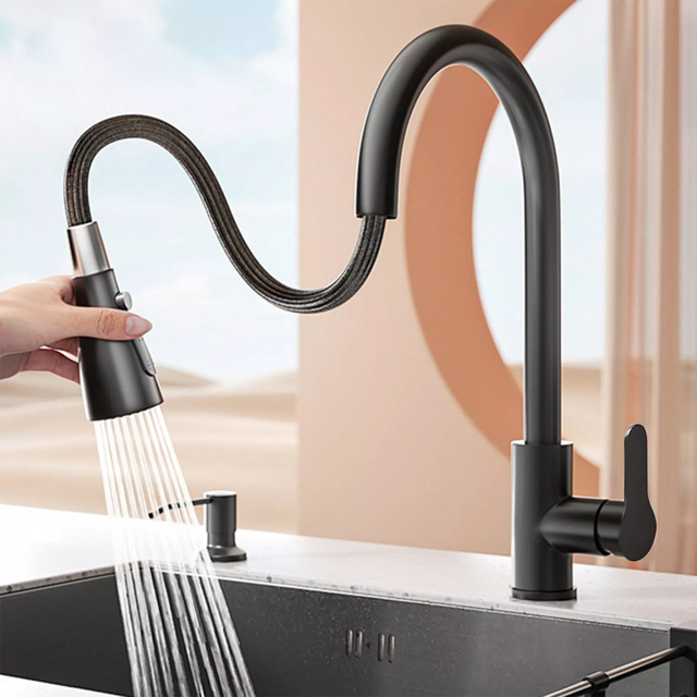 360Â° Kitchen Sink Mixer Taps Pull Out Spout Spray Head Single Lever