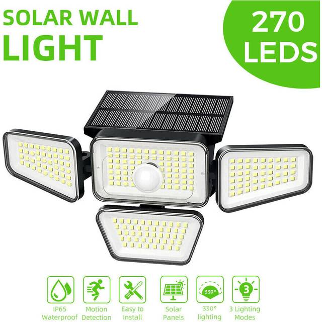 4 Head Solar PIR Motion Sensor Light Outdoor Wall Security Flood Lamp