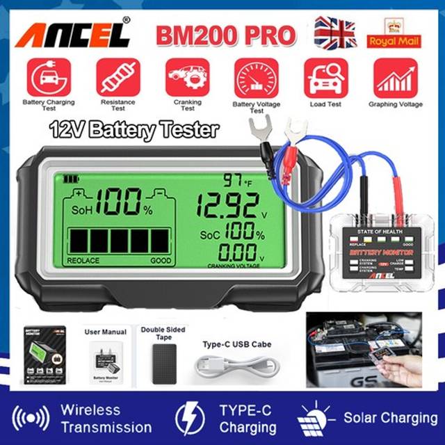 Ancel bm200 pro 12v battery tester check battery health charging cranking system