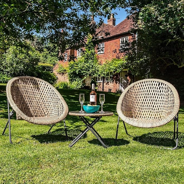 Faux Rattan Bistro Set - Choice of Colours - Conservatory Garden Patio and Decking Furniture Chairs and Glass Top Table