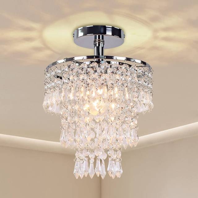 FRIXCHUR Modern Crystal Chandelier Ceiling Light Fitting Hallway Lights Ceiling Light 3 Tiers Crystal Raindrop Chandelier for Bedroom Living Room