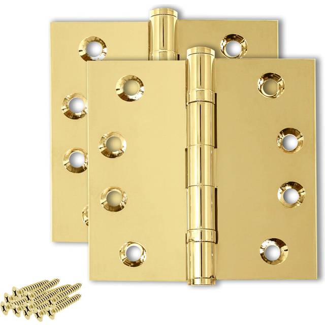 Finsbury Hardware Solid Brass Door Hinge Heavy Duty Ball Bearing Polished Shiny Gold 4x4 Inch - Set of 2 Hinges (Polished Brass)