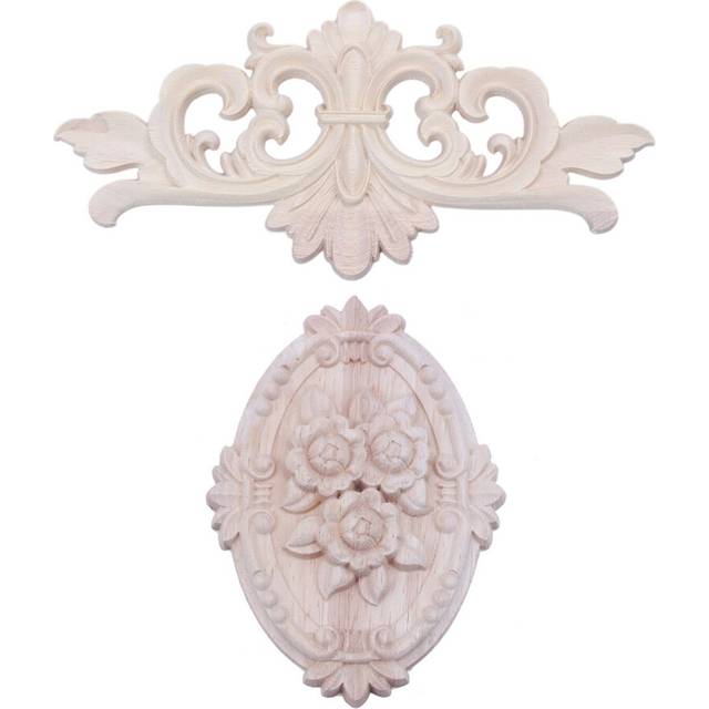 2x 13X9cm/22x10 cm Wood Carved Corner Onlay Applique Decor Furniture Craft Unpainted