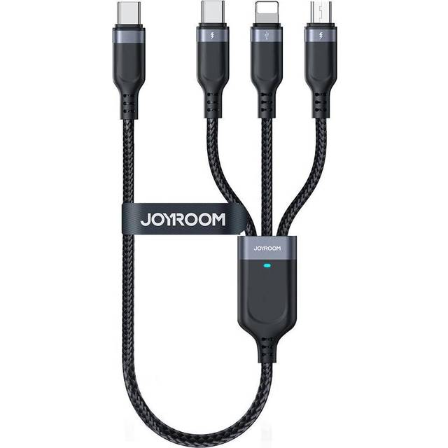 Joyroom 3-i-1 USB-C till Lightning/USB-C/Micro USB-kabel 3.5A, 0,3m - Svart
