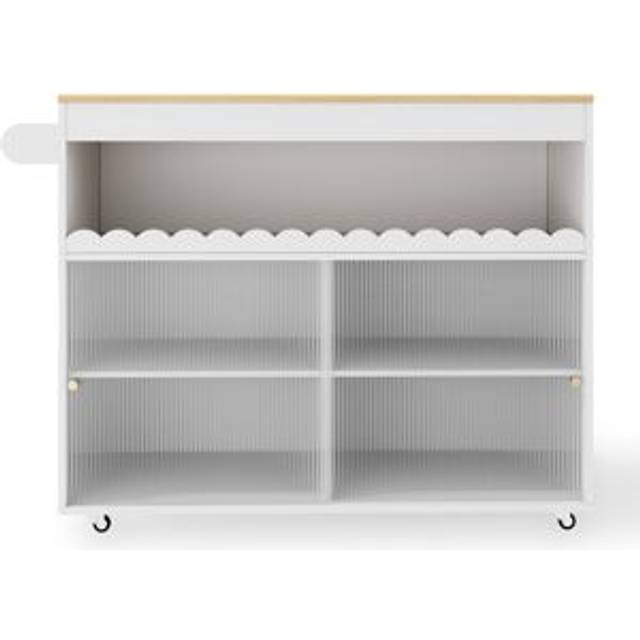 Kitchen Island With 3 Shelves And Sliding Doors - White (91cm H X 110cm W X 69cm D)