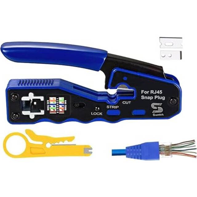 RJ45 Crimp Tool, Pass Through Ethernet Crimping Tool for Cat5 Cat6 Cat7 with Wire Stripping Knife, Crimper for Stripping, Crimping & Cutting