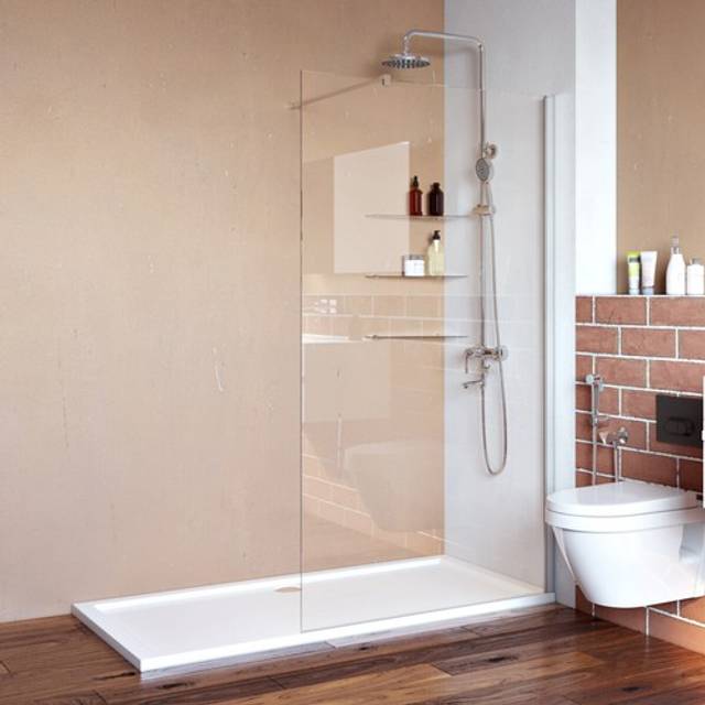 Walk in shower screen and tray wet room tempered glass cubicle enclosure
