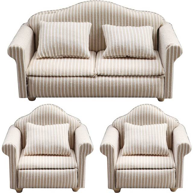 1: 12 Mini Furniture Sofa DIY Decoration Doll House Living Room White Beige with Pillows