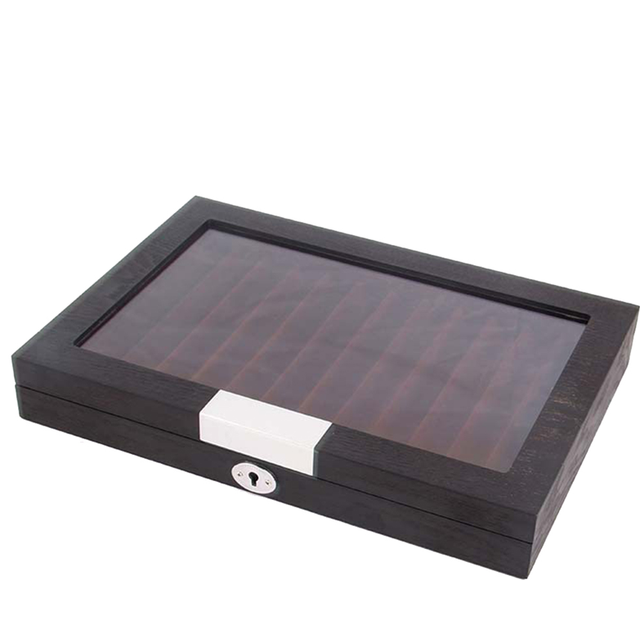 12 Slots Wood Pen Display Box Deluxe Case with Key Transparent Window Fountain Storage Showcase Organizer-Collection
