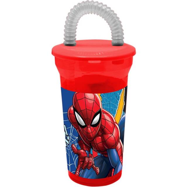 Marvel Spiderman Plastic Tumbler With Straw Water Drinks Childrens