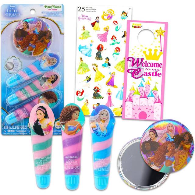 Disney The Little Mermaid Lip Gloss Set  Bundle with 3 Mermaid Lip Gloss Tubes Stickers and More  Ariel Lip Gloss Kit