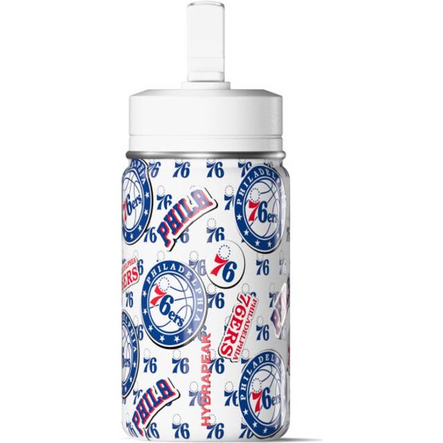 Hydrapeak x NBA Officially Licensed Philadelphia 76ers 14oz Mini Kids Water Bottle with Straw Lid and Handle Reusable Stainless Steel Double Wall Insu