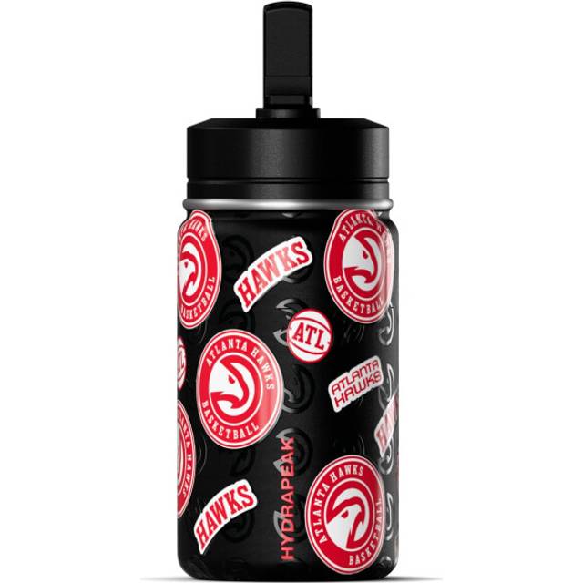 Hydrapeak x NBA Officially Licensed Atlanta Hawks 14oz Mini Kids Water Bottle with Straw Lid and Handle Reusable Stainless Steel Double Wall Insulated