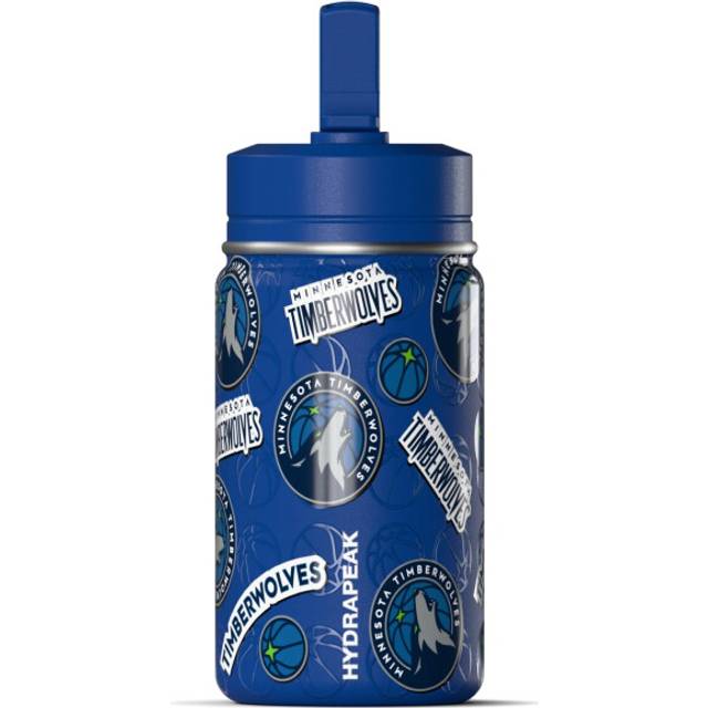 Hydrapeak x NBA Officially Licensed Minnesota Timberwolves 14oz Mini Kids Water Bottle with Straw Lid and Handle Reusable Stainless Steel Double Wall