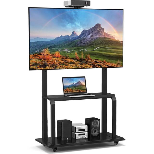 Mobile TV Stand Rolling TV Cart Adjustable Media Console Cart