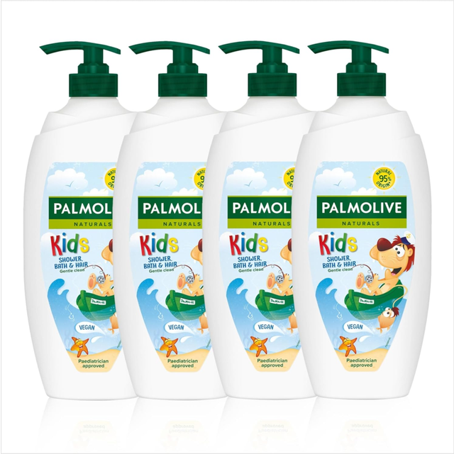 Palmolive Naturals Kids Shower Gel 4x750ml pump vitamin E body wash to nourish skin, leaves skin feeling soft, with pla