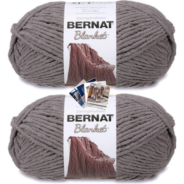 Bernat Blanket Yarn - Big Ball (10.5 oz) - 2 Pack with Pattern Cards in Color (Dark Grey)