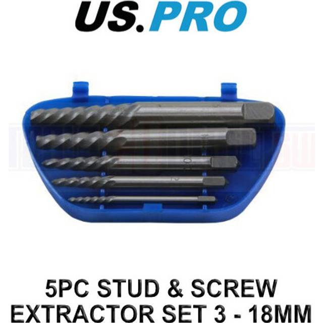 Us pro tools 5pc stud & screw extractor remover set easy out 3mm - 18mm 2628
