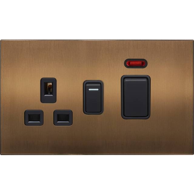 Retrotouch Retrotouch Aura Socket 13A Double Cooker Switched Black - Brushed Bronze, Brown