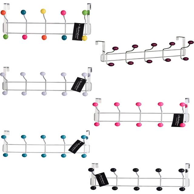 Buckingham Premium Over The Door 10 Hook Coat Hanger With White Plastic Balls, Silver