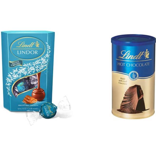 Lindt Lindor Chocolate Truffles Box, Salted Caramel, Approximate 16 Balls, 200 g - Chocolate Balls with a Smooth Melting Filling & Hot Chocolate, 300g