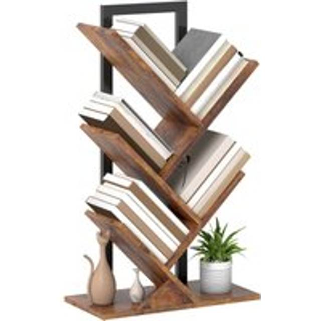 Homcom 5-Tier Tree Bookshelf With Steel Frame For Living Room, Rustic Brown - One Size