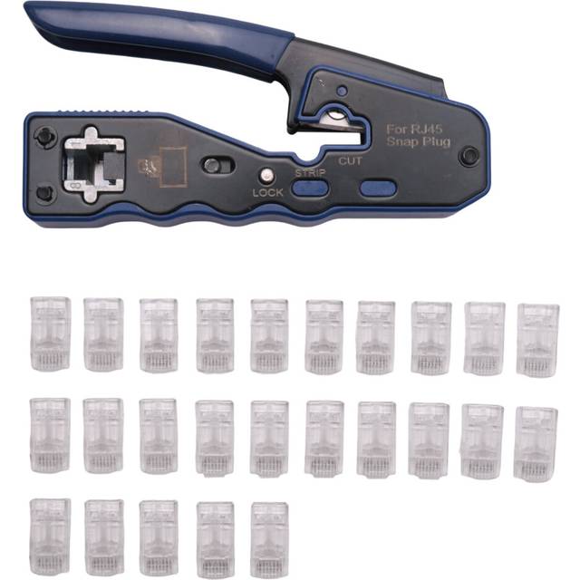 Ethernet RJ45 Pass Through Crimping Tool Bundle with CAT6 RJ45 Pass Through Ethernet 50U Modular Plug 25 Pack