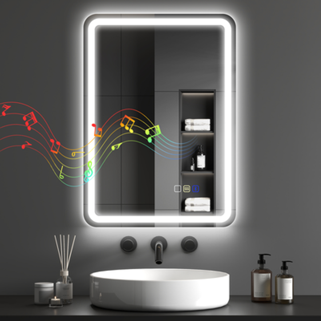 HOMCOM Illuminated Bathroom Mirror With Bluetooth Silver - 60 x 80 mm | TJ Hughes Blue
