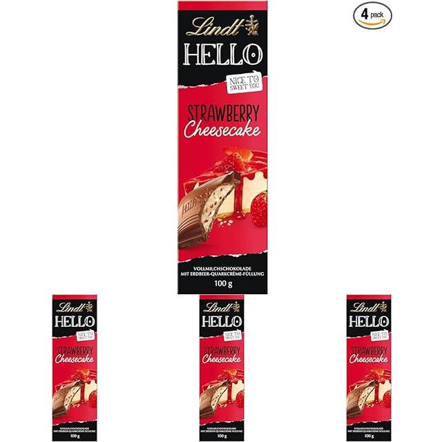 Lindt Hello Milk Chocolate Strawberry Cheesecake Chocolate Bar, 100g (Pack of 4)