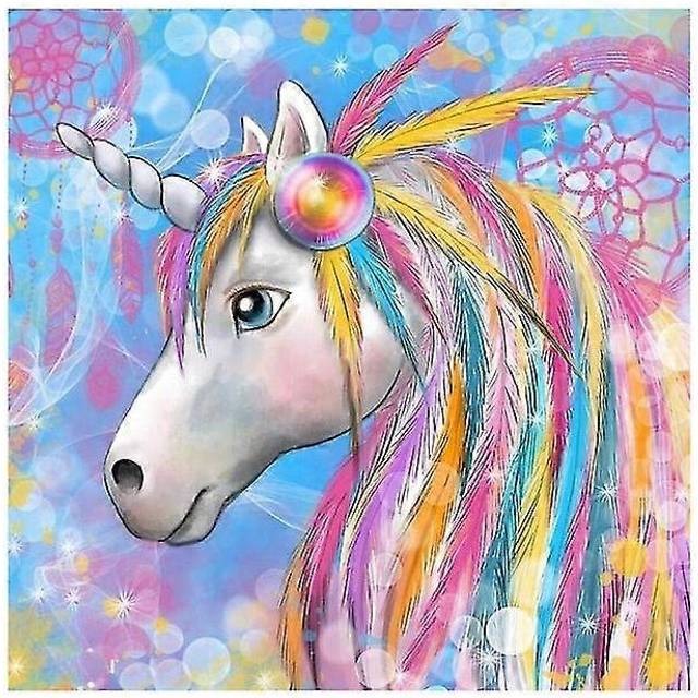 (30x30cm, One size) Kid Gifts 5d Full Drill Diy Diamond Painting Feather Unicorn Cross Stitch Kits Diamond Embroidery Diamond Mosaic Cartoon Pattern A