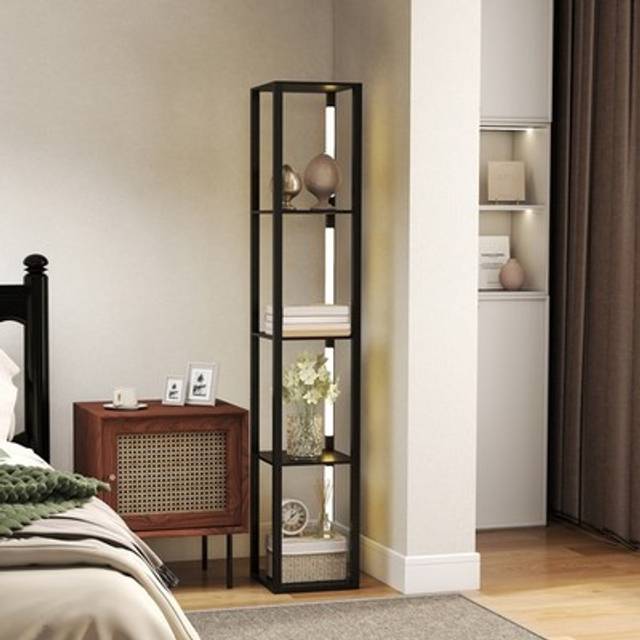 Homcom Floor Lamp With Shelves, 4 Layer Dimmable Column Modern Standing Lamp With 3 Brightness Levels And Foot Switch For Living Room, Bedroom, Office
