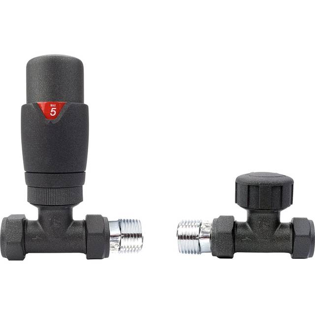 Straight thermostatic radiator valve anthracite trv lockshield 1/2" 15mm ecospa