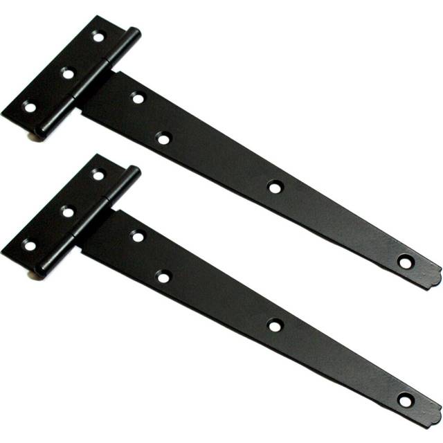 2x 10" inch x 250mm t hinges black outdoor gate/door garden shed tee strap