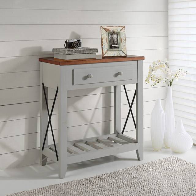 Cottage console table grey painted pine wooden hall table 1 drawer