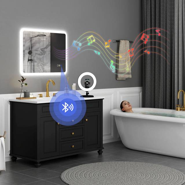 HOMCOM 600 x 800 mm Bluetooth Bathroom Mirror with LED Lights Wall Mounted, Silver