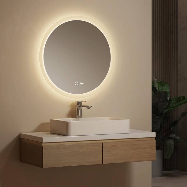 EMKE? 4 in 1 Round Bathroom Mirror with LED Lights 60cm with 3000K/4000K/6500K Touch+Dimmable+Demister Pad IP44 Energy saving Illuminated Backlit Wall