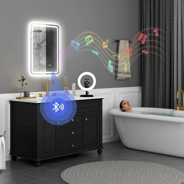 Homcom 50 X 70 Cm Bluetooth Led Bathroom Mirror With Anti-fog - Silver Tone