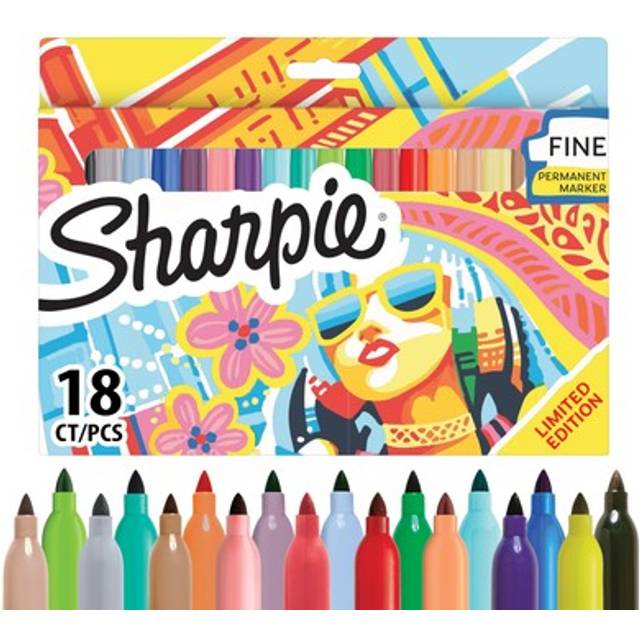 Sharpie Permanent Markers,Fine Point, Assorted Colours, 18 Marker Pens